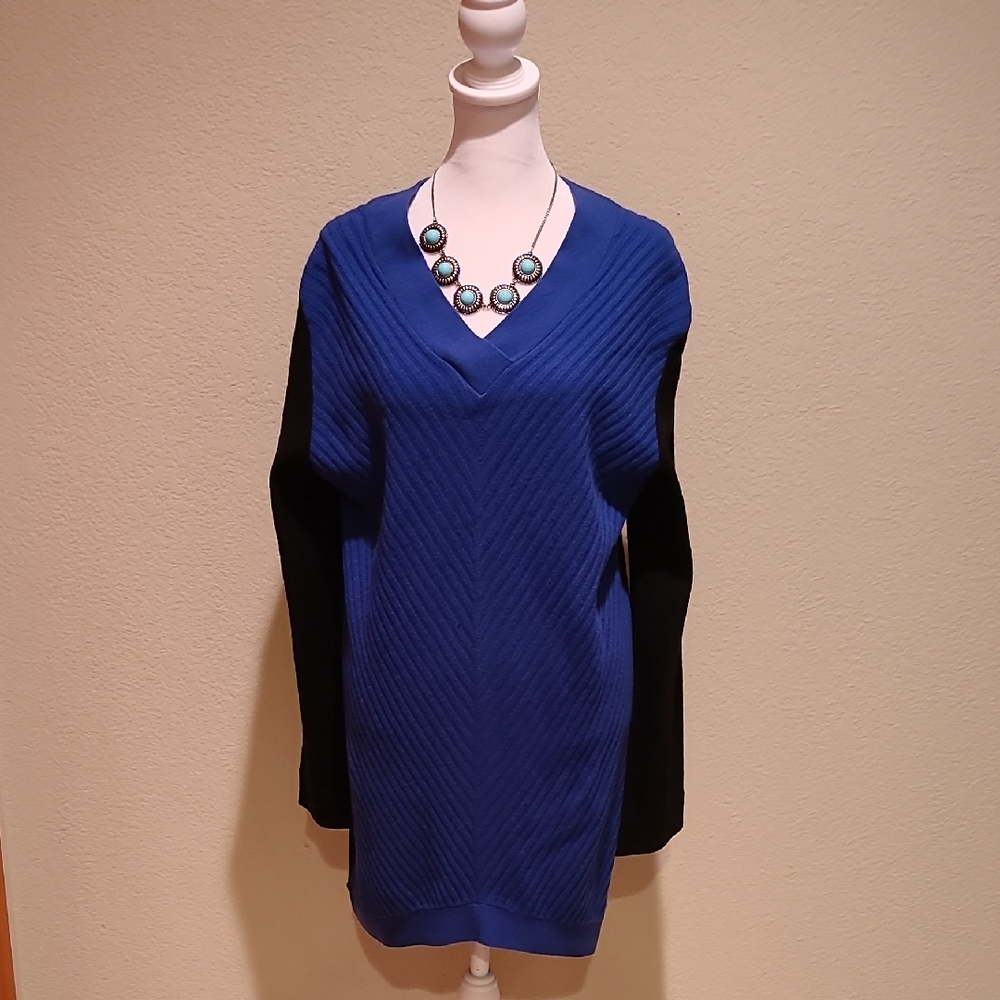 Robert Rodriguez Blue and Black V-Neck Sweater Dress Size L